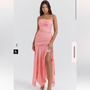 House of CB IVANA APRICOT GATHERED ASYMMETRIC DRESS